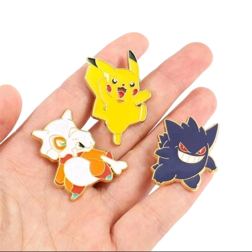 3 pack Pokemon collectible enamel pins Pikachu Cubone gangar golden plated